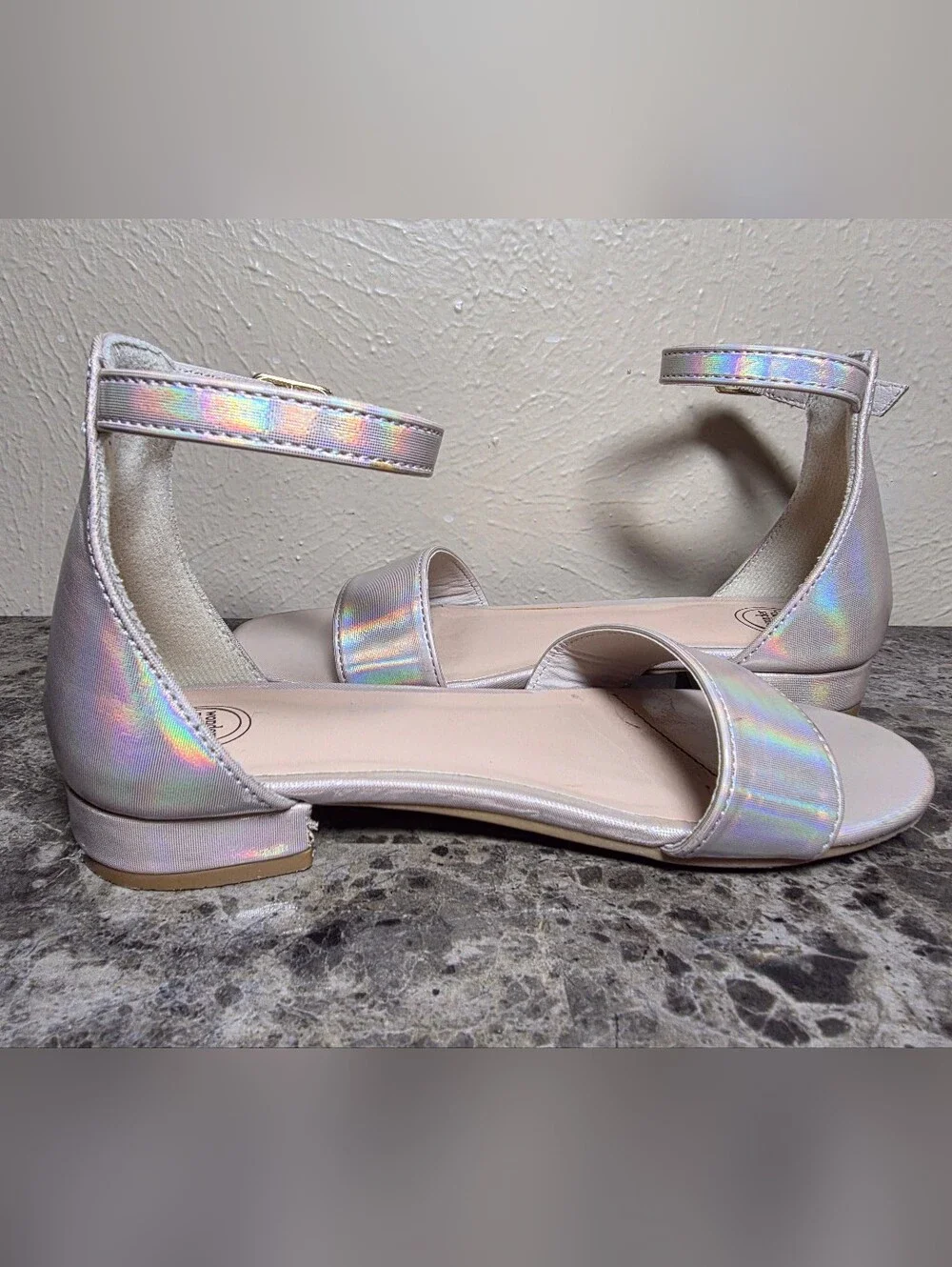 Girls' holographic ankle strap sandals